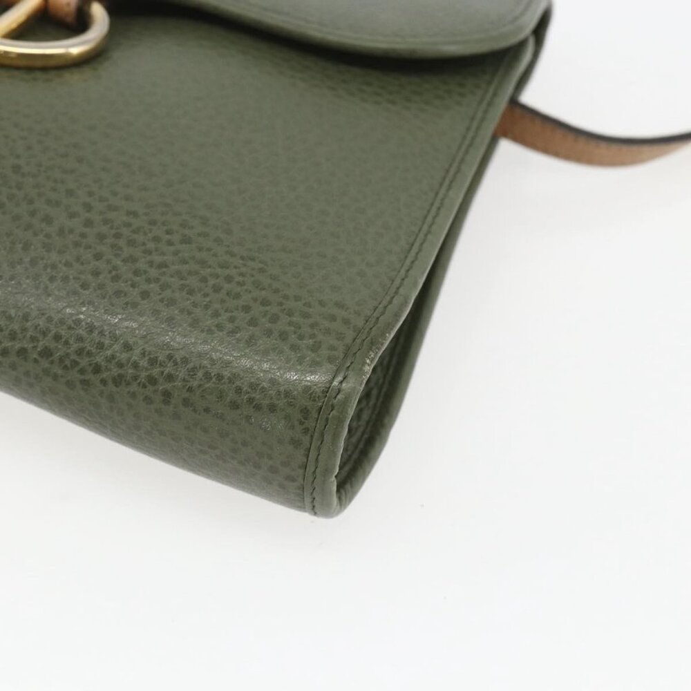 Authentic Christian Dior Shoulder Bag Leather Khaki Gold - Picture 16 of 16